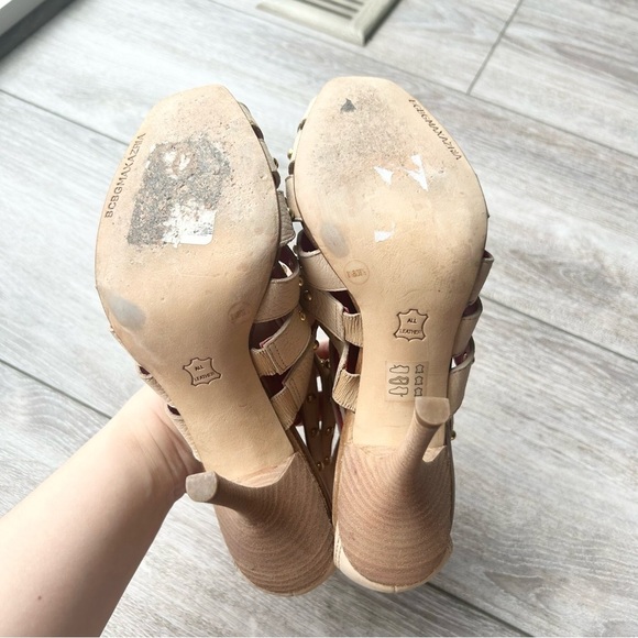 BCBGMaxAzria Ivory Leather Gladiator Studded Full Leather Open Toe Pumps - Picture 13 of 16